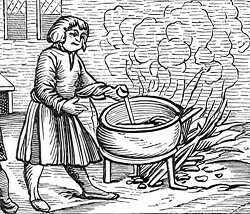 cooking in a kitchen of the sixteenth century illustration