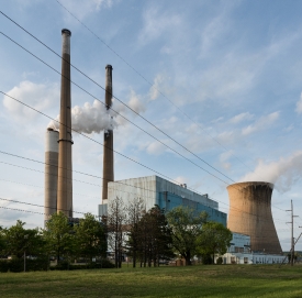 cooling towers and smokestacks at a chemical plant along the Ohi