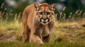 cougar walking on the brush and grass