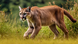 cougar walking on the grass photo