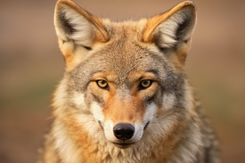coyote with bright brown eyes at sunset