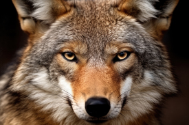coyote with bright brown eyes closeup