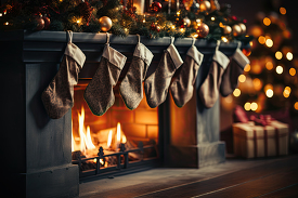 cozy christmas setting featuring stockings ready for santa