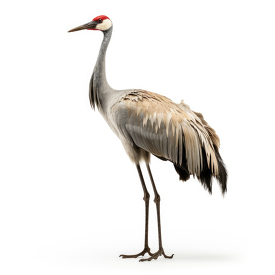crane bird side view isolated on white background