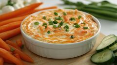 Creamy Vegetable Dip Served With Fresh Carrots and Cucumber