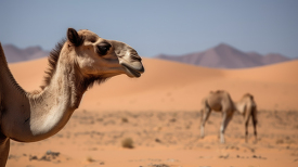 curious camel wandering through the desert