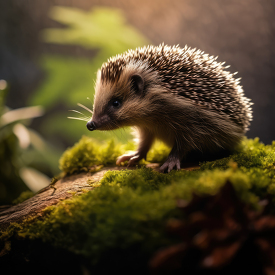 cute hedgehog against a mossy