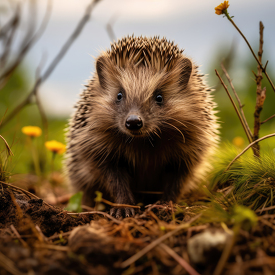 cute little wild hedgehog walking through a garden
