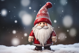 cute santa clause wearing knit clothing standing in the snow