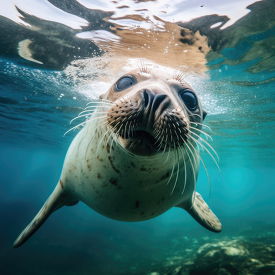 cute seal swimming underwater close up
