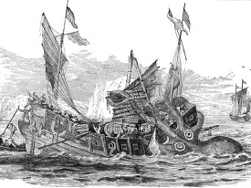 Cuttle fish Attacking a Chinese Junk