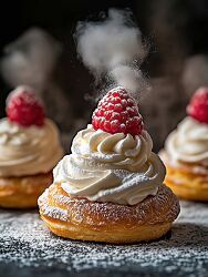 delicious pastry topped with whipped cream