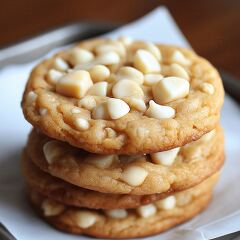 Delicious White Chocolate Macadamia Nut Cookies Stacked High