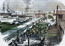 departure for panama historical colorized illustration