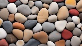 Detailed texture of rounded pebbles in neutral and warm colors