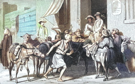 Donkey Drivers of Cairo Colorzied illustration