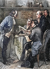 drafting the declaration of independence colorized illustration