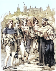 drawing of a group of men in medieval clothing medieval period