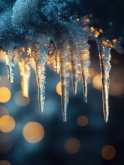 Dripping Icicles Glow in Winter's Embrace at Twilight