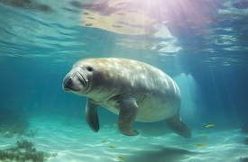 dugong swimming under water in florida