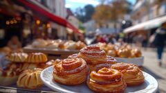 Enjoying French Pastries at an Outdoor Cafe in the City