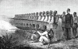 expedition with soldiers and body guards. Historic Illustration 