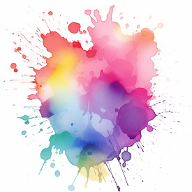 explosion of watercolor splatters in a rainbow of colors