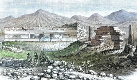 Exterior of Temple at Mitla mexico colorized historic illustrati