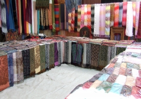 Fabrics displayed at a Kabul bazaar Afghanistan