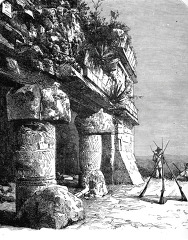 Facade of El Castillo mexico historic illustration
