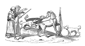 Fight between a Horse and Dogs