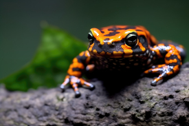 Fire Bellied Toad rests on a rock front view