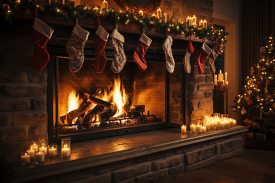fireplace is the heart of christmas joy with hung stockings gold