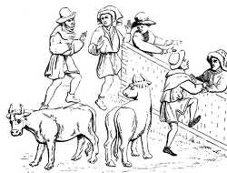 flemish peasants at the cattle marke illustration