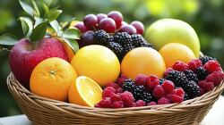 fresh fruit  berries and citrus in a basket