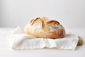 fresh home made bread on white linen cloth 2
