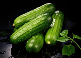 fresh Whole cucumbers with visible water beads on them