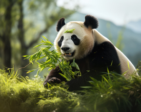 giant panda feasting on bamboo