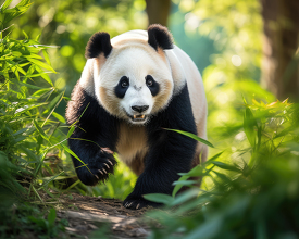 giant panda feeding on bamboo tree in nature habitat