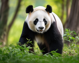 giant panda walks in a forest in china
