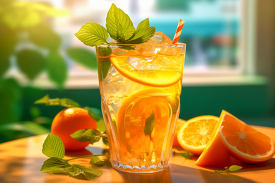glass filled with water and orange slices