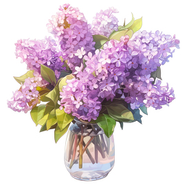 glass vase of purple lilacs