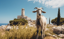 goat standing along the rocky coast in greece