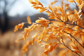Golden tree leaves on a blurry background