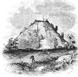 Great Mound at Mayapan mexico historic illustration