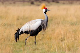 grey crowned crane on a grassy plains in africa