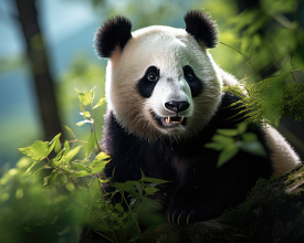 griant panda walking in lush forest