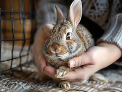 hands holding a cute rabbit