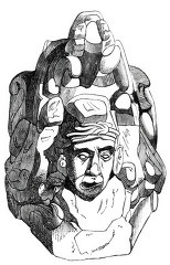 Head of War god from Copan mexico historic illustration