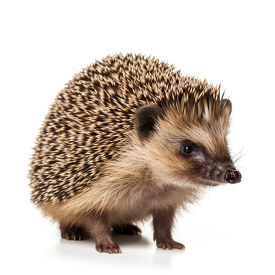 Hedgehog side view isolated on white background